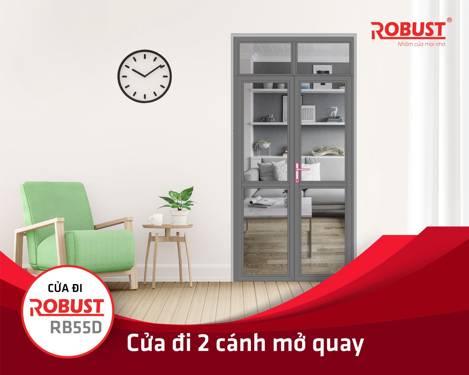 Cửa đi mở quay nhôm Robust RB55D